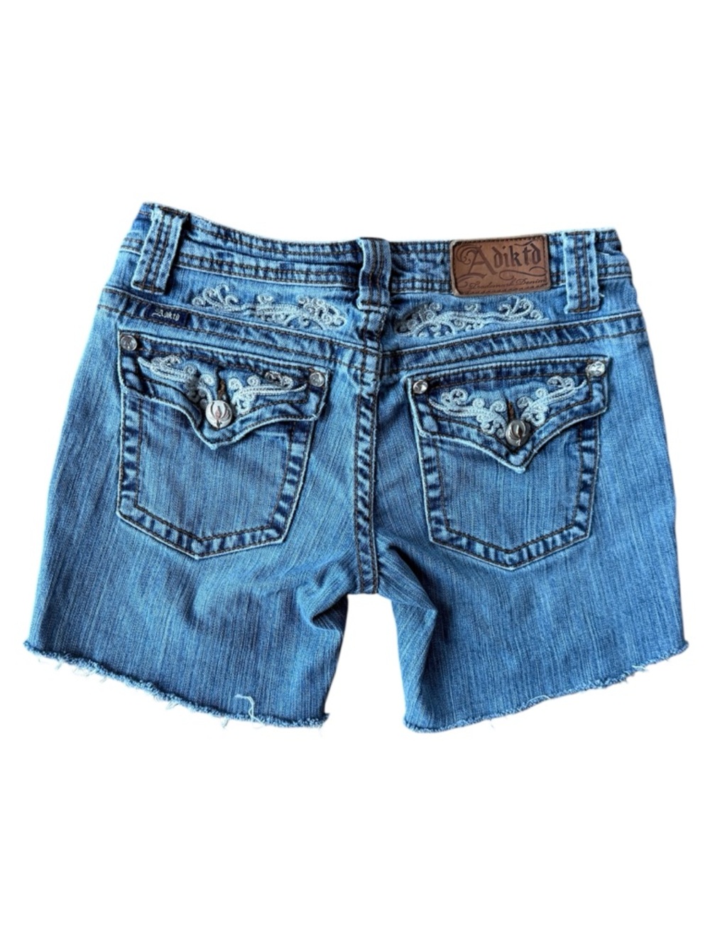 Adiktd Cut Off Denim Frayed Hem Distressed Jean Short Embroidered Details Size 2